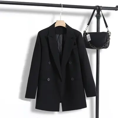 Black Blazer for Women 2026 New Korean Style Loose Mid-Length Casual Elegant Suit Jacket