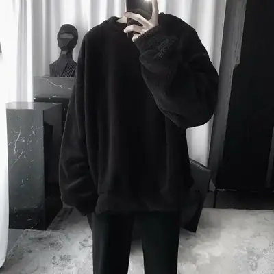 Lamb Wool Warm Men's Fleece Coat White Round Neck