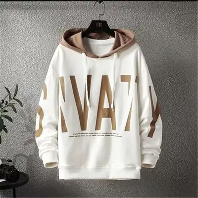 Men's Fleece Hooded Hoodie White Brown