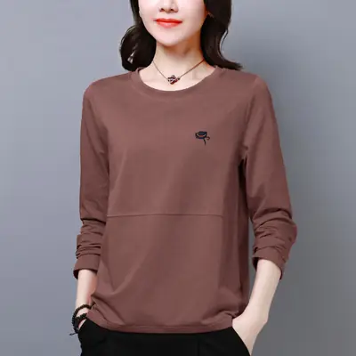 100kg Plus Size Women Korean Long Sleeve T-Shirt Red