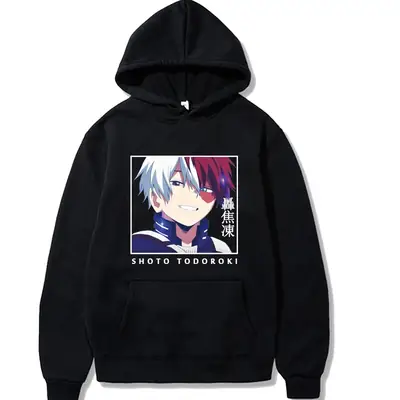 Men Hoodie White Todoroki Shoto Cartoon Print