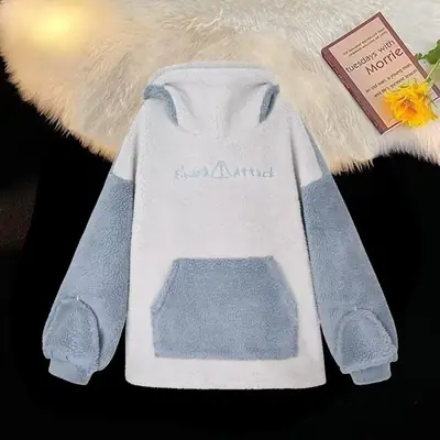 Women's Blue Velvet Hoodie Sweatshirt Set Winter 2025