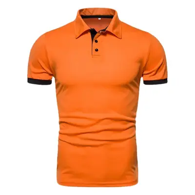 Men Pure Color Polo Shirt Navy Blue Short Sleeve Business Casual
