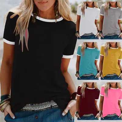 Women's 2025 Summer Grey Loose Round Neck T-Shirt