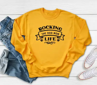 Rocking the Dog Mom Life Round Neck Sweater Maroon