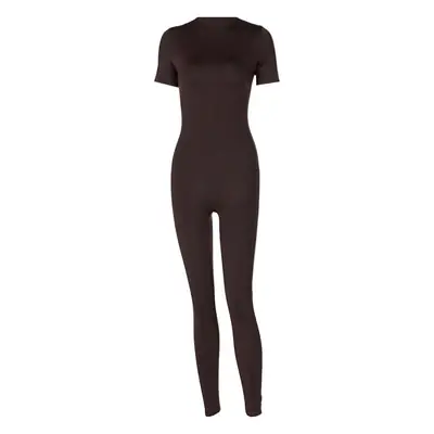 Women's Zip-Up Sports Yoga Jumpsuit Beige Short Sleeve