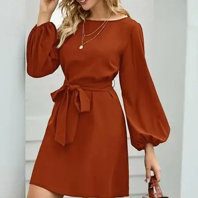 2021 Green Belted Long Pullover Dress for Women