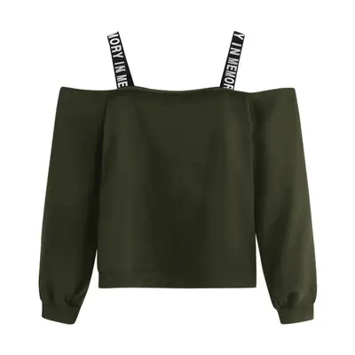 Women's Long Sleeve Sweater with Elastic Strap Solid Green