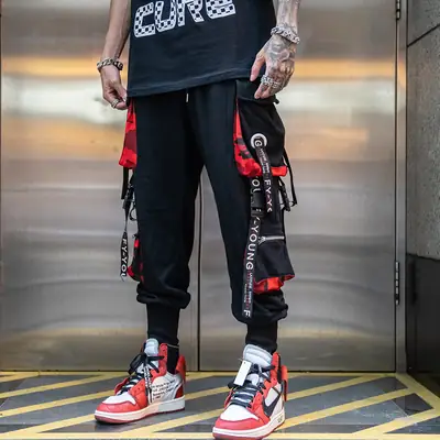 Men Black Korean Style Hip-hop Cargo Pants