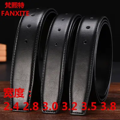 Men's Genuine Leather Belt Black 3.2" Pin Buckle