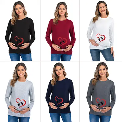 Maternity Long Sleeve T-Shirt Navy Blue Heart Print Large