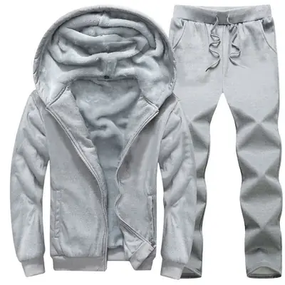 Men Velvet Hooded Sweatset Black Winter Plus