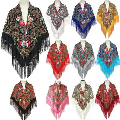 Russian Muslim Warm Shawl Scarf Women Xinjiang Printed Tassel Large