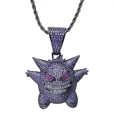European American Pokemon Full Diamond Necklace 18K Gold Plated