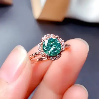 Eight Heart & Arrows Ring Rose Gold Blue Green Mosan Diamond