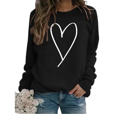 Women's Red Heart Print Long Sleeve Sweatshirt