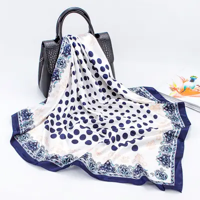 Blue and White Porcelain Wave Silk Scarf 90CM