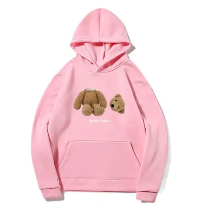 Fleece Lined Hoodie Navy Blue Teddy Bear Print