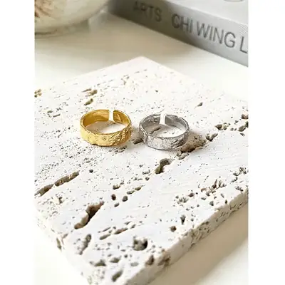 S925 Sterling Silver Irregular Convex Tinfoil Paper Textured Open Ring Instagram Korean Style Simple Ring Adjustable