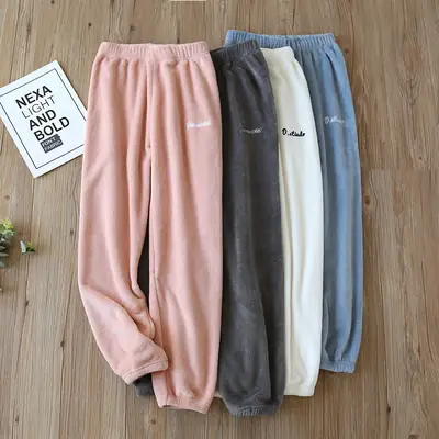 Women Fleece Lined Pajama Pants Coral Plus Size