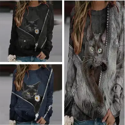 2021 Cat Print Crossbody Jacket for Women