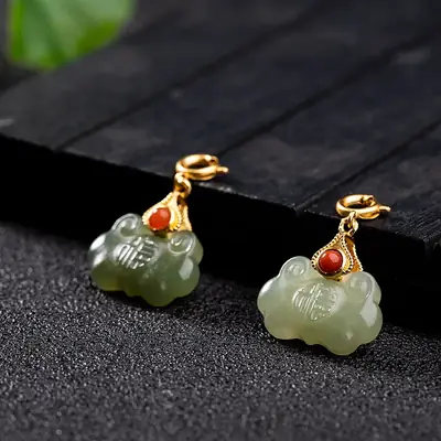 Xingyu Jade Pendant with Red Agate & Gold Plated