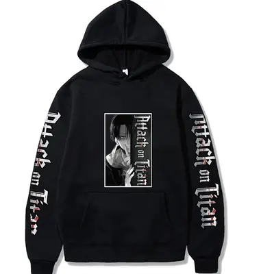 Men Black Attack on Titan Hooded Sweatshirt