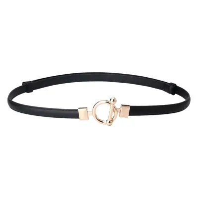 Women Adjustable Dark Leather Belt with Gold Ring Closure