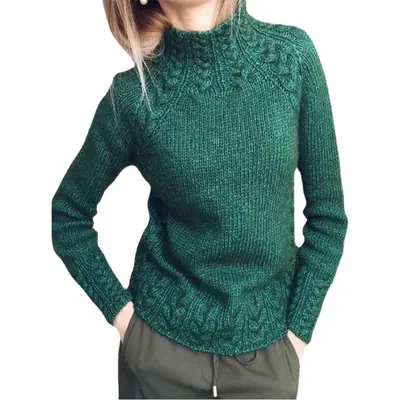 Women's Knitted Hemp Neck Sweater Solid Color