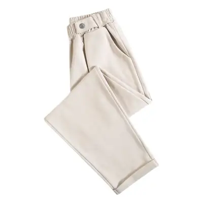 Women Woolen Carrot Pants Cream Loose Fit High Waist