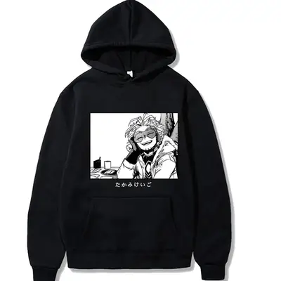 Men Anime Hoodie Black Cartoon Design