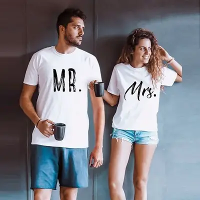 MR / Mrs Printed T-Shirt Set for Men Women