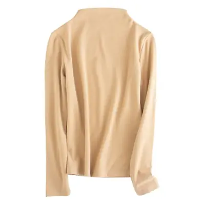 Women Velvet Half Turtleneck Bottom Shirt Brown 2023 Winter Warm
