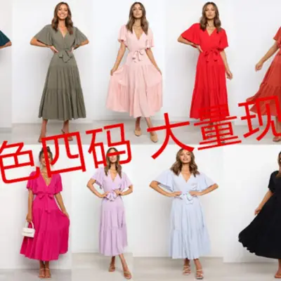 2021 Olive Green Tiered Belted Dress for Women