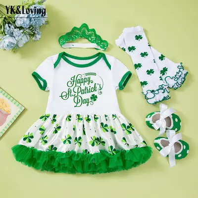 Green St. Patrick's Dress for Baby Girls Party Wear