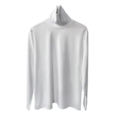 White High Collar Cotton Long Sleeve T-Shirt for Men