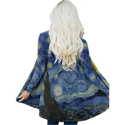 2021 Printed Cardigan Coat Women Blue Saturn Design