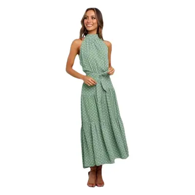 Yellow Polka Dot Lace-Up Dress Sleeveless Long Skirt