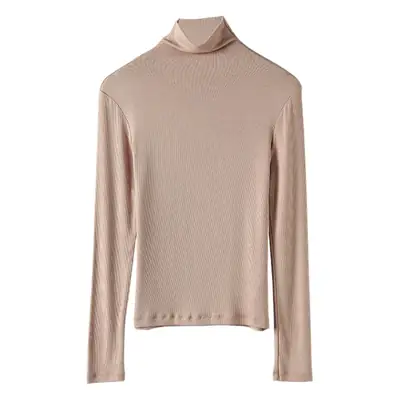 Women's Green High Collar Ribbed Long Sleeve Shirt
