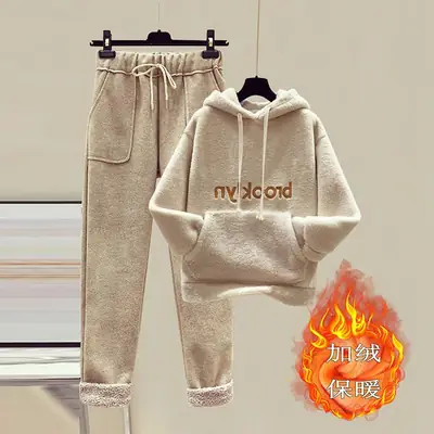 Women Fleece Hoodie Set Brooklyn Thickened Winter Wool Pants