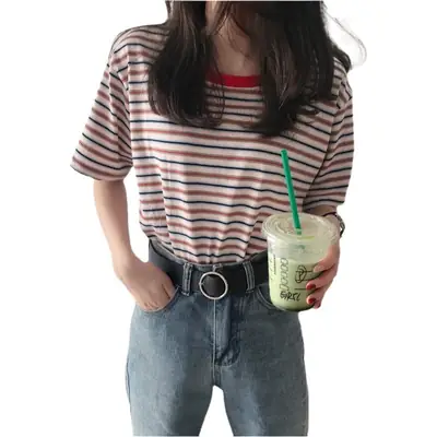 Women Striped T-Shirt Plus Size Summer Wear
