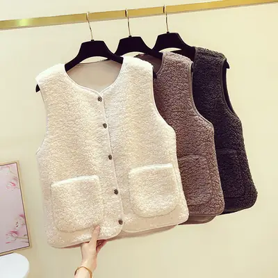 Women's Fur Stuffed Sleeveless Vest Brown Autumn Winter