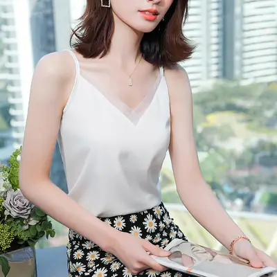 Women's White V-Neck Camisole with Floral Pants Set