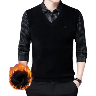 Men's Fleece Lined Sweater Back Green Black