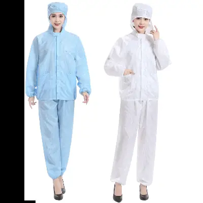 Women Blue Anti-Static Hooded Work Suit Top Two Piece