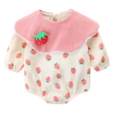 Baby's Strawberry Printed Fart Wrap Suit Pink
