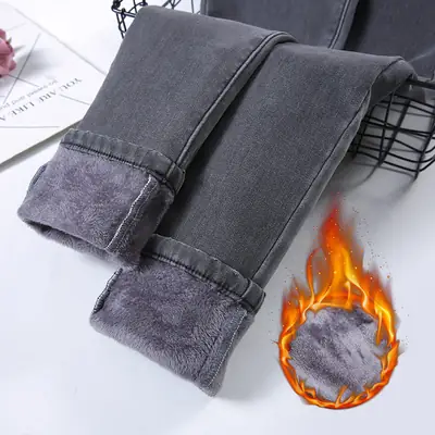 Women Fleece Lined Thickened Jeans High Waist Slimming 2024