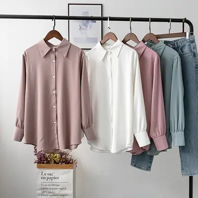 2021 Korean Lapel Chiffon Shirt White Blue Set