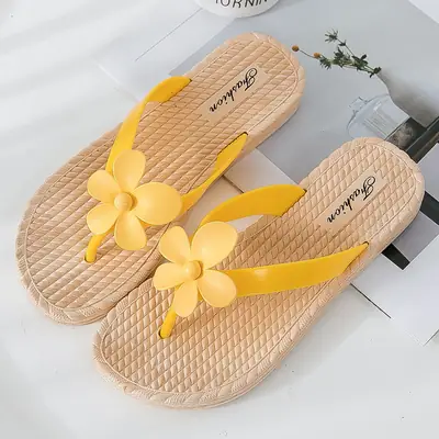 Foreign trade cross-border plumeria flip-flops women's slippers summer wear clip-on plastic non-slip flat beach shoes