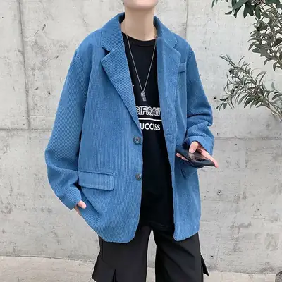 Men's Blue Corduroy Loose Jacket Autumn Winter